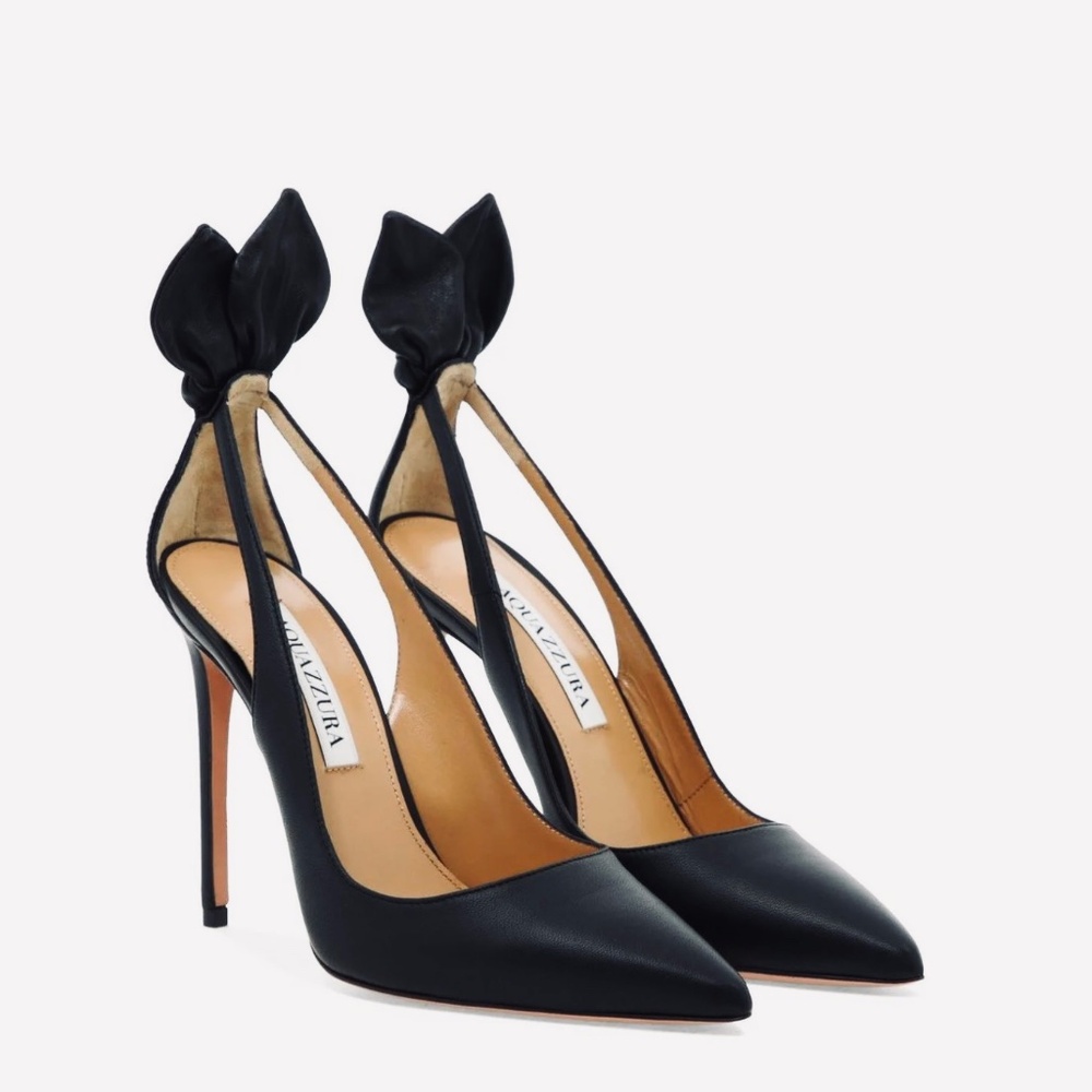 Aquazzura Black Nappa Leather Bow Tie 105 Pumps US8.5 / IT38.5